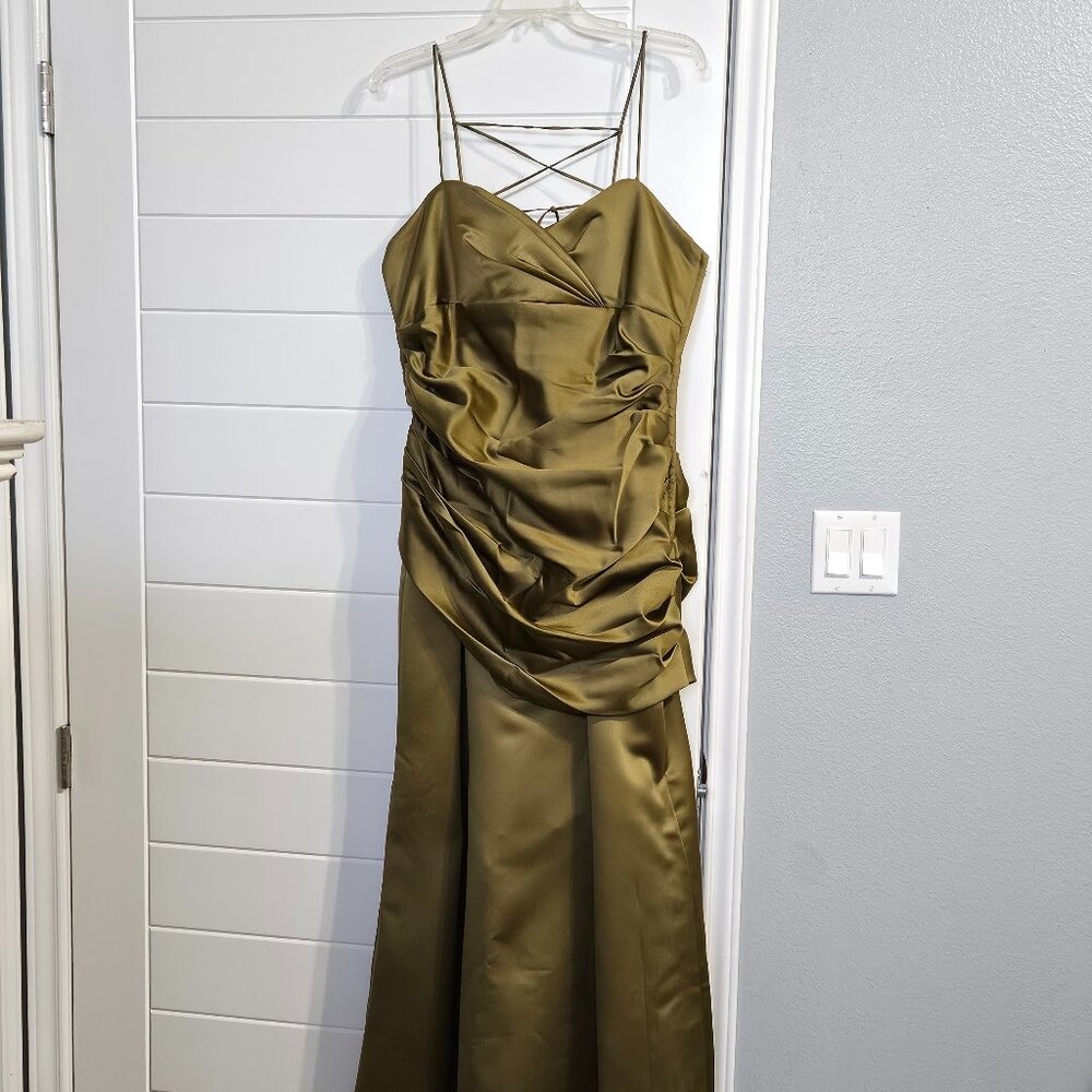 David's Bridal Size 16 Olive Green Women's Ruched Dress